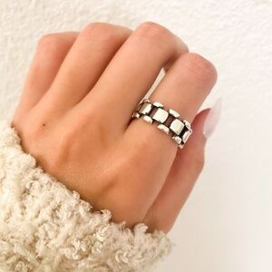 925 Sterling Silver Chunky Chain Link Ring Minimalist Dainty Curb Chain Ring